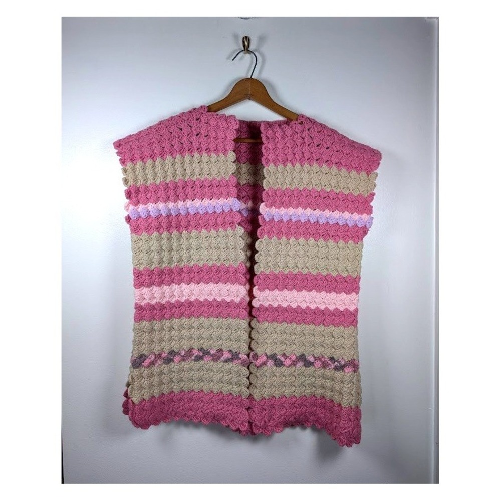 Handmade Crochet Knit Open‎ Vest Shawl One Size Cottagecore Grandma Boho Chunky